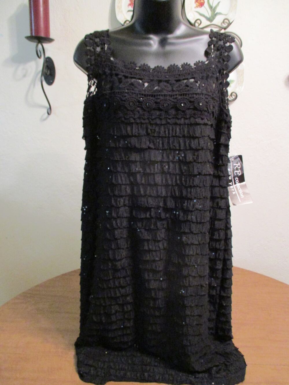 RB COLLECTION NEW YORK BLACK CROCHET SLEEVELESS SEQUIN DRESS SIZE 14